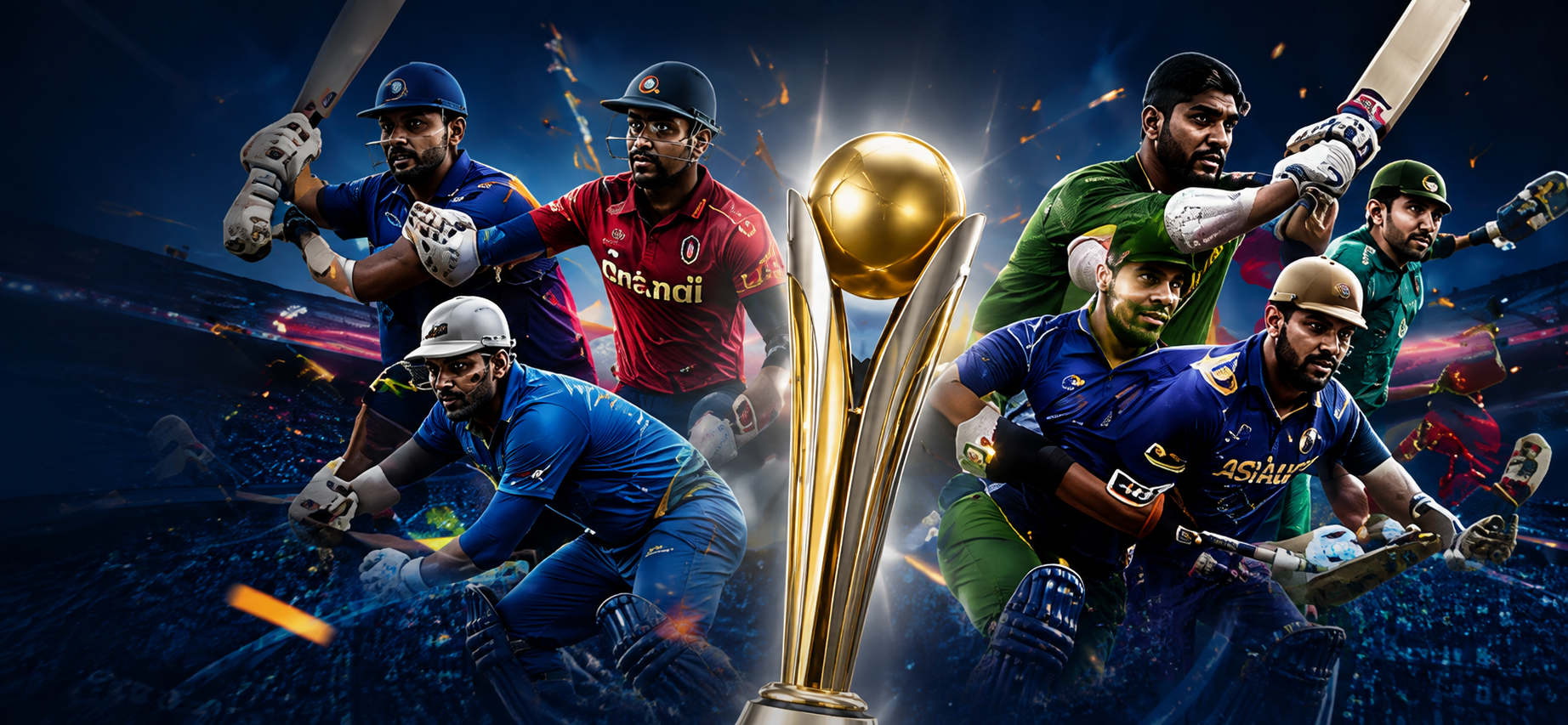 Cricket players and trophy